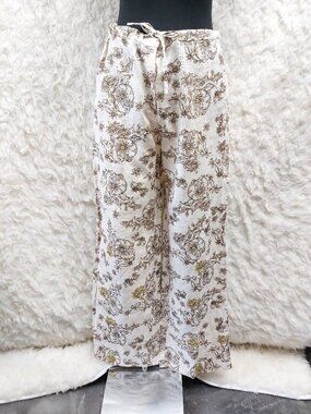 Olsen Europe Women's 100% Linen Floral Botanical Print Draw String Pants Size 6